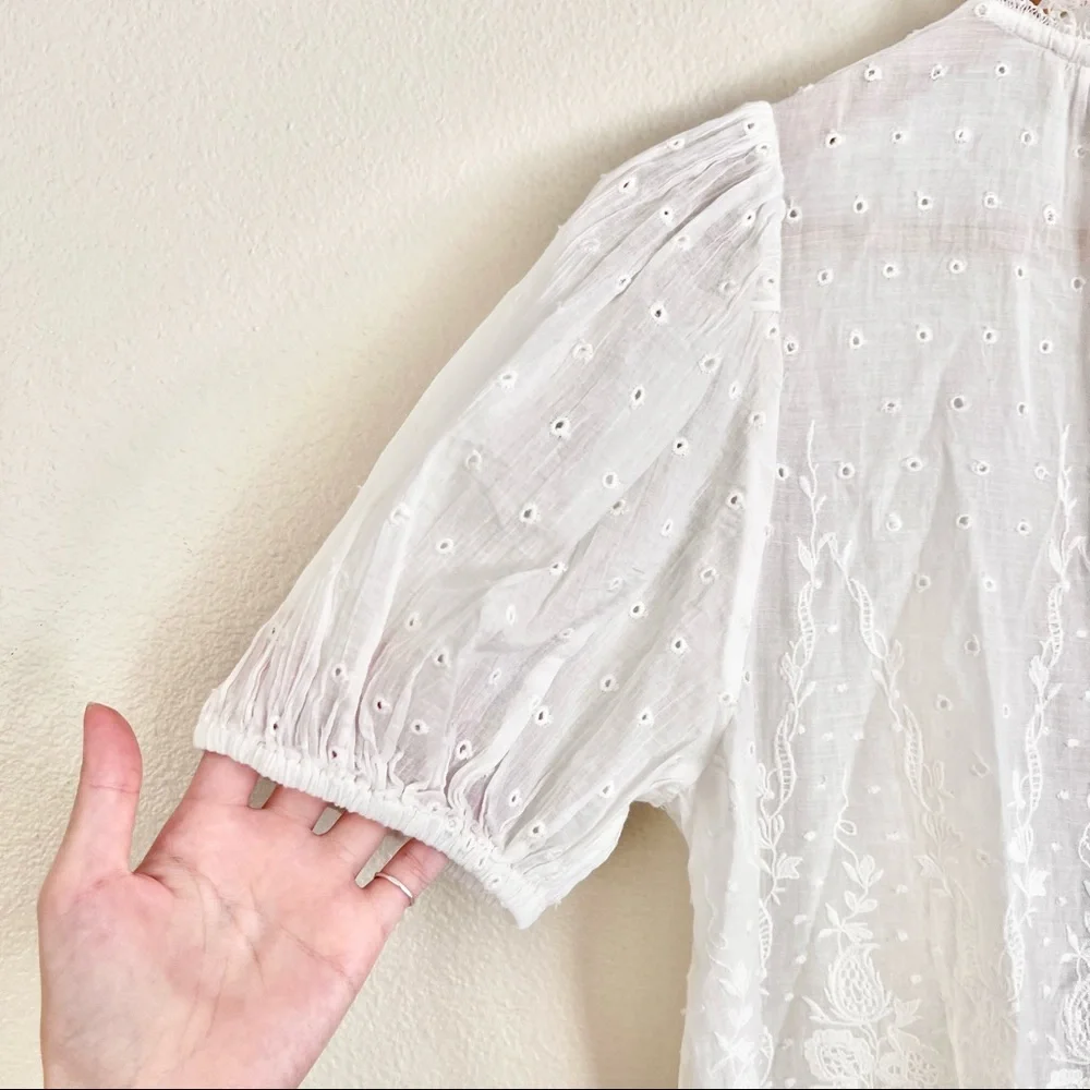 ✨RARE✨ ULLA JOHNSON Emmie Embroidered Lace Puff Sleeve Top in Blanc White